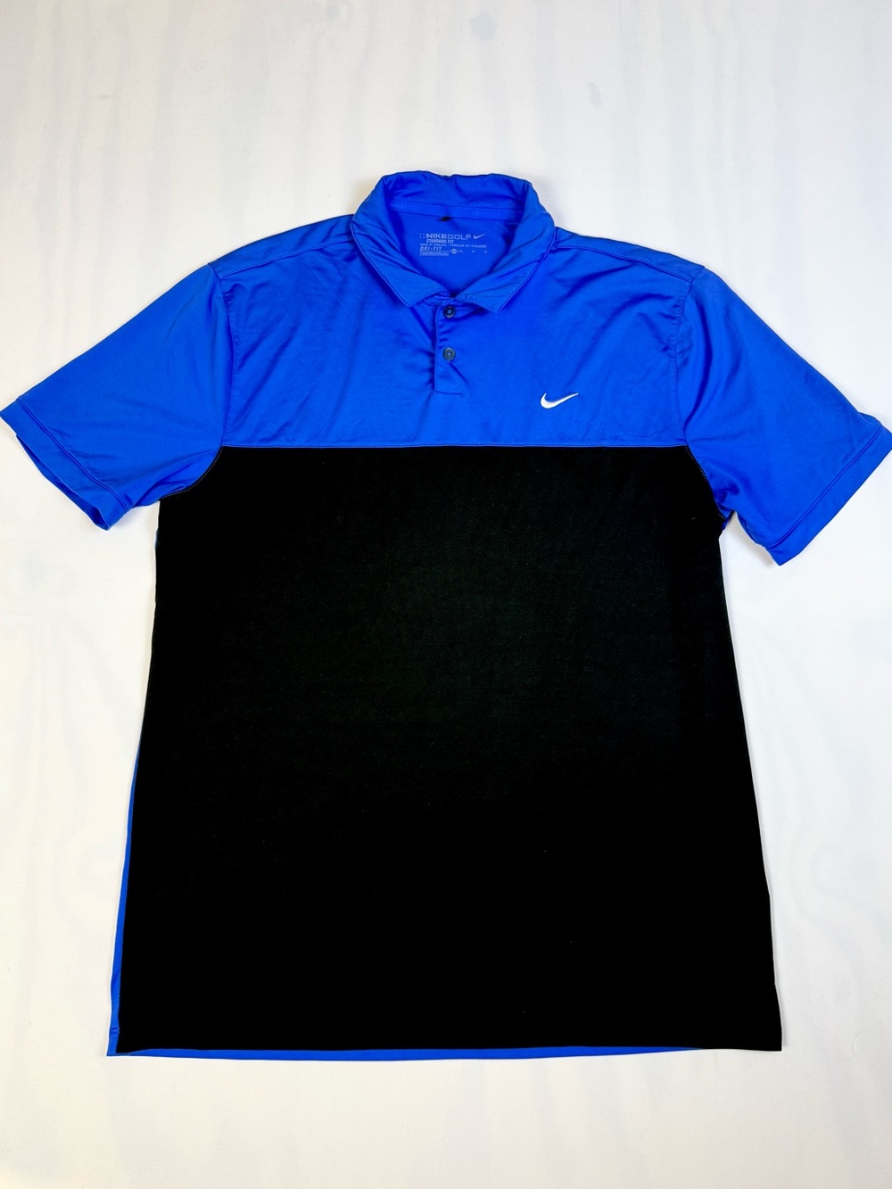 Nike Golf Dri-FIT Blue Black Colorblock Polo Shirt Mens Medium Athletic Golf